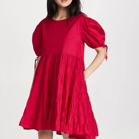 Merlette Sering Mini Dress Swing Resort Ruffle Cotton Puff Sleeve XS NEW